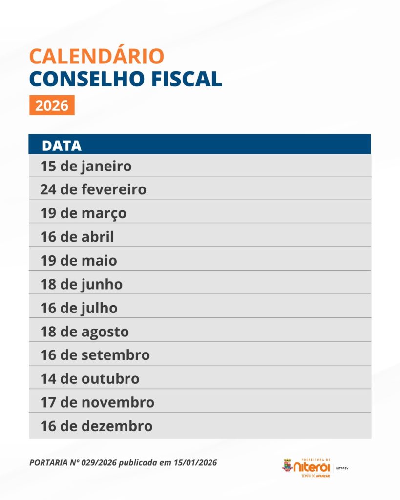 Calendário conselho fiscal 2026